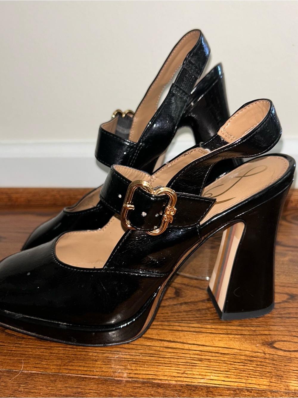 Sam Edelman Jildie Mary Jane Slingback Heels with Gold Buckle - Picture 12 of 12